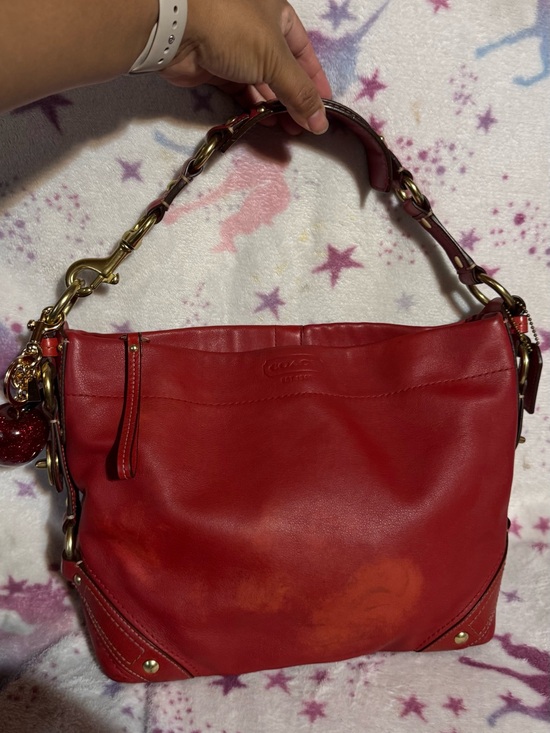 Coach Handbags - Coach Red Carly Leather Shoulder Bag with Gold Hardware